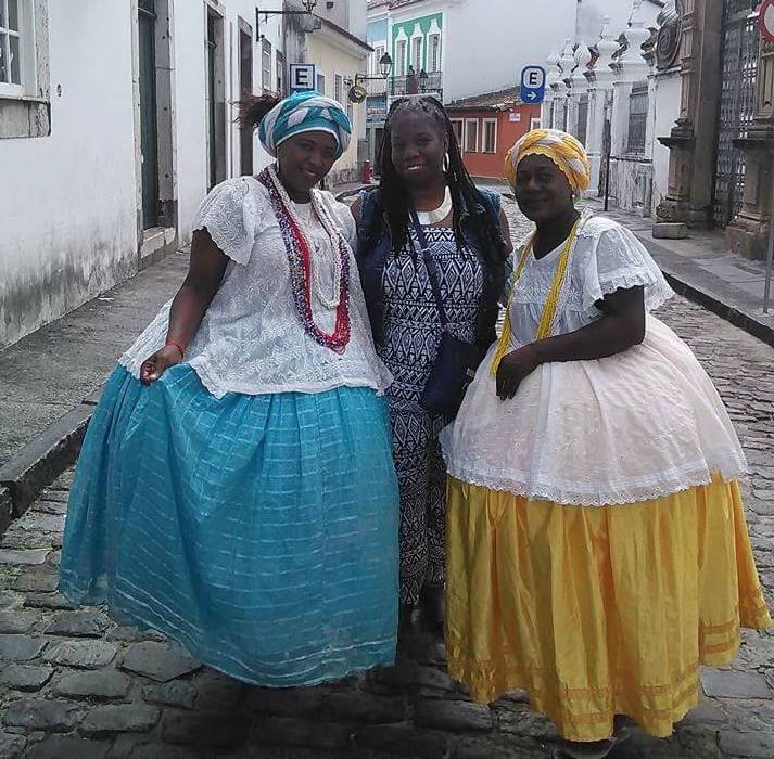 Going vegan for Lent - Sharon Bolden in Brazil with Panamanian women in traditional costume