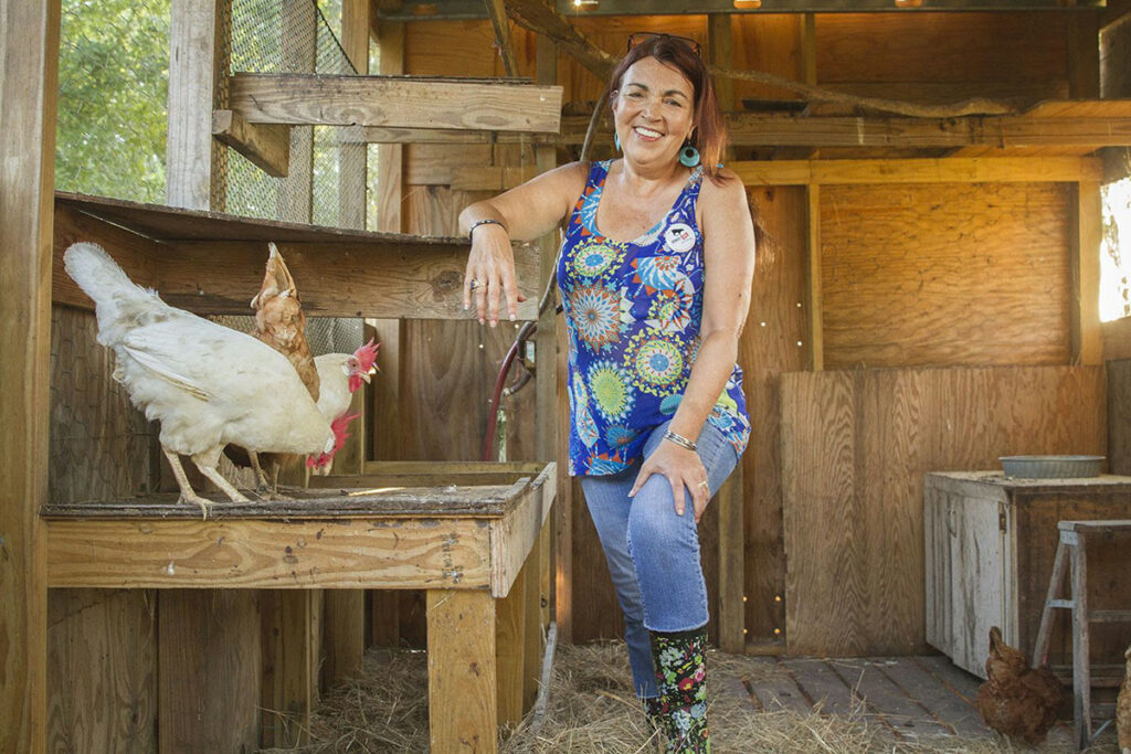 woman with hens