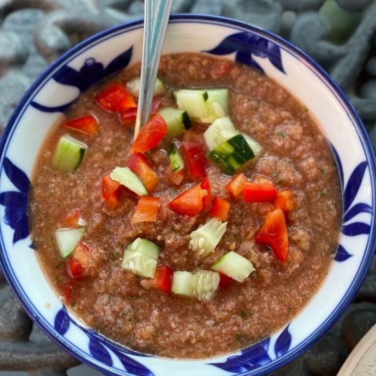 About Vegan Storyteller - we have recipes like this one showing a bowl of gazpacho