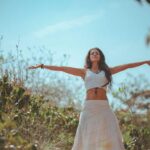 woman stretching in nature