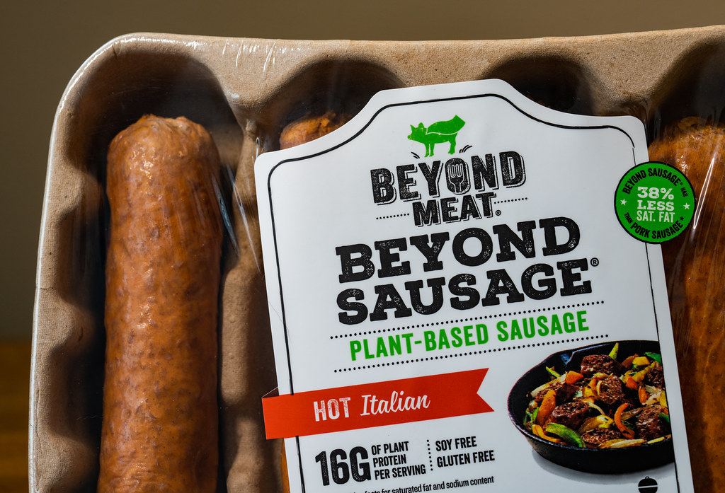 Package of plant-based meat to coincide with white papers and reports on the meat industry making vegan products