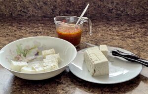 What does tofu taste like? This photo of raw tofu shows it doesn't taste like much